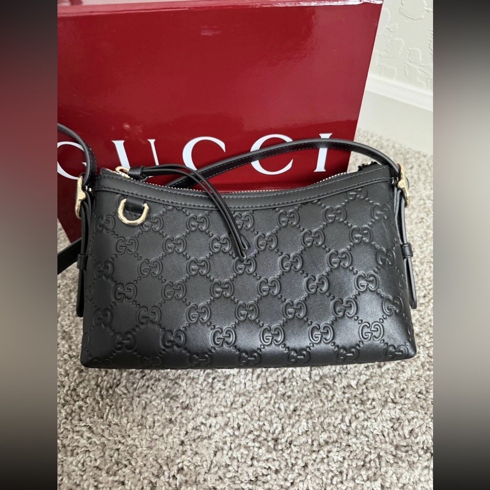 Gucci Black Embossed GG Crossbody Bag